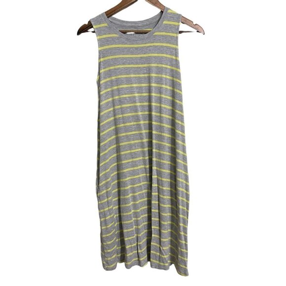 Time And Tru Womens Gray Yellow Striped Sleeveless Pockets Stretch Dress Small - Picture 1 of 5